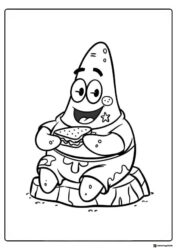 Patrick Star Coloring Page eating a sandwich