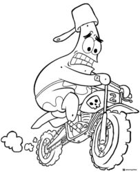 Patrick Star Coloring Page riding a dirt bike