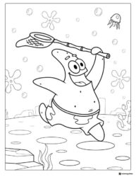 Patrick Star jellyfish hunting Coloring Page