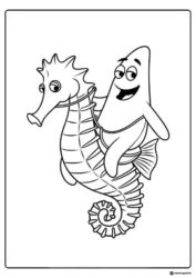 Patrick Star riding a seahorse Coloring Page