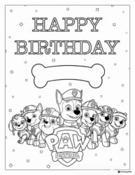 Paw Patrol Birthday Coloring Page with Team and Banner