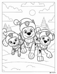 Paw Patrol Pups Christmas Coloring Page in Snow