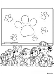 Paw Patrol Pups at School Coloring Sheet with Desks