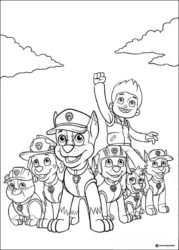 Paw Patrol Team Coloring Page with Ryder
