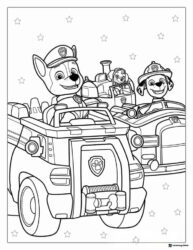 Paw Patrol Vehicles Coloring Page with Chase Skye and Marshall