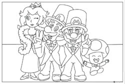 Peach Mario Luigi and Toad in formal attire coloring page