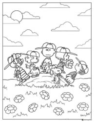 Peanuts gang playing baseball with Snoopy Coloring Page