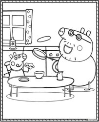 Peppa Pig Coloring Page Daddy Pig cooking breakfast with George