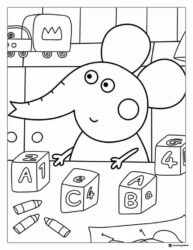 Peppa Pig Coloring Page Emily Elephant with blocks