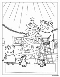 Peppa Pig Coloring Page Family decorating a Christmas tree