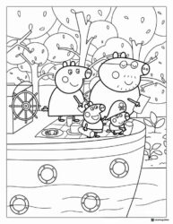Peppa Pig Coloring Page Family on a boat trip