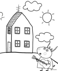 Peppa Pig Coloring Page Gabriella Goat playing guitar