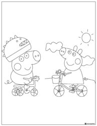 Peppa Pig Coloring Page George and Peppa riding bikes