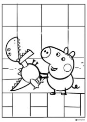 Peppa Pig Coloring Page George playing with dinosaur