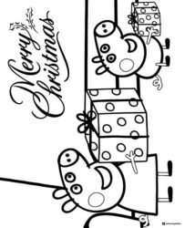 Peppa Pig Coloring Page Merry Christmas with Peppa and gifts