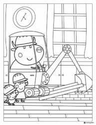 Peppa Pig Coloring Page Mr. Bull driving an excavator