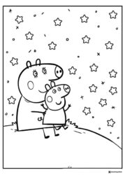 Peppa Pig Coloring Page Mummy Pig and Peppa under stars