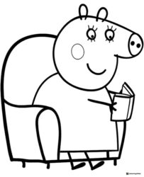 Peppa Pig Coloring Page Mummy Pig reading a book