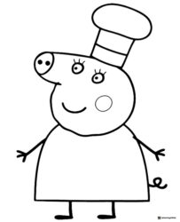 Peppa Pig Coloring Page Mummy Pig wearing a chefs hat