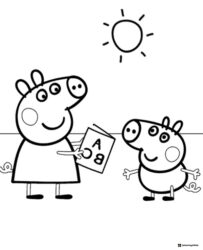 Peppa Pig Coloring Page Mummy teaching George ABCs