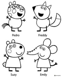 Peppa Pig Coloring Page Pedro Freddy Suzy and Emily