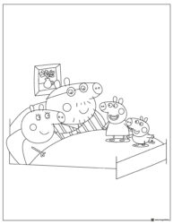 Peppa Pig Coloring Page Peppa George Mummy and Daddy in bed