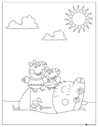 Peppa Pig Coloring Page Peppa George and Daddy Pig on a hill