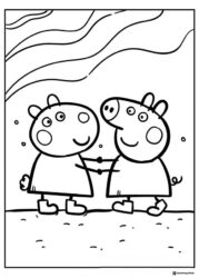 Peppa Pig Coloring Page Peppa Pig and friend holding hands