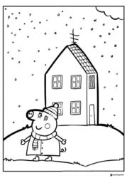 Peppa Pig Coloring Page Peppa Pig and house in snow