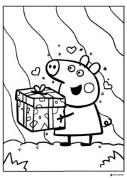 Peppa Pig Coloring Page Peppa Pig holding a gift
