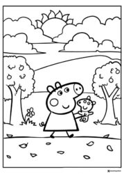 Peppa Pig Coloring Page Peppa Pig holding a teddy bear