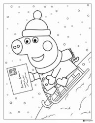 Peppa Pig Coloring Page Peppa Pig sledding with letter