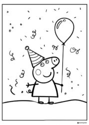 Peppa Pig Coloring Page Peppa Pig with balloon and hat