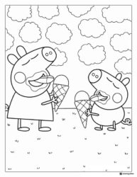 Peppa Pig Coloring Page Peppa and George eating ice cream