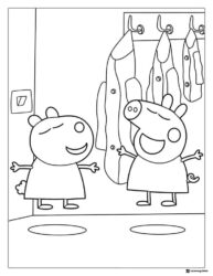 Peppa Pig Coloring Page Peppa and George in a hallway
