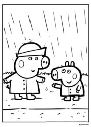 Peppa Pig Coloring Page Peppa and George in the rain