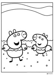 Peppa Pig Coloring Page Peppa and George playing in mud