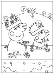 Peppa Pig Coloring Page Peppa and George riding scooters