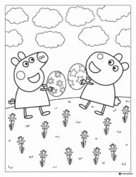 Peppa Pig Coloring Page Peppa and Rebecca Rabbit with eggs
