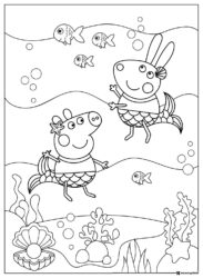 Peppa Pig Coloring Page Peppa and Rebecca as mermaids