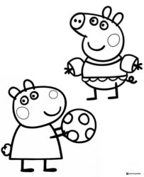 Peppa Pig Coloring Page Peppa and Suzy playing ball