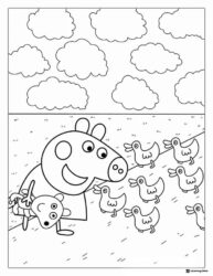 Peppa Pig Coloring Page Peppa and ducks at a pond