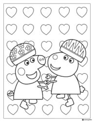 Peppa Pig Coloring Page Peppa and friend surrounded by hearts