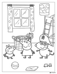 Peppa Pig Coloring Page Peppa and friends in a playroom