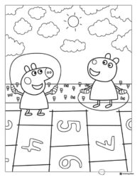 Peppa Pig Coloring Page Peppa and friends playing hopscotch
