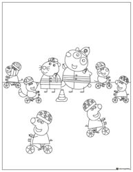 Peppa Pig Coloring Page Peppa and friends riding bicycles