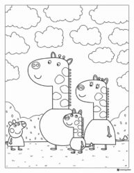 Peppa Pig Coloring Page Peppa and friends with giraffes