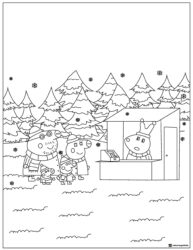 Peppa Pig Coloring Page Peppa family at a winter market