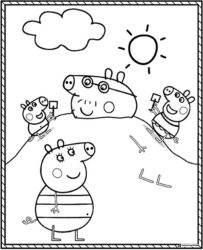 Peppa Pig Coloring Page Peppa family playing on a sunny beach