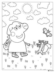 Peppa Pig Coloring Page Peppa fox and butterfly in a field